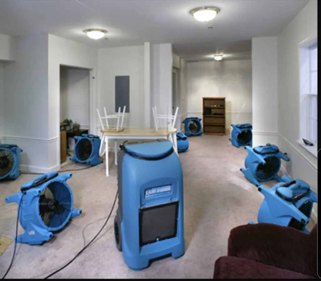 Air movers and dehumidifier setup for Water Extraction & Removal in Thornton